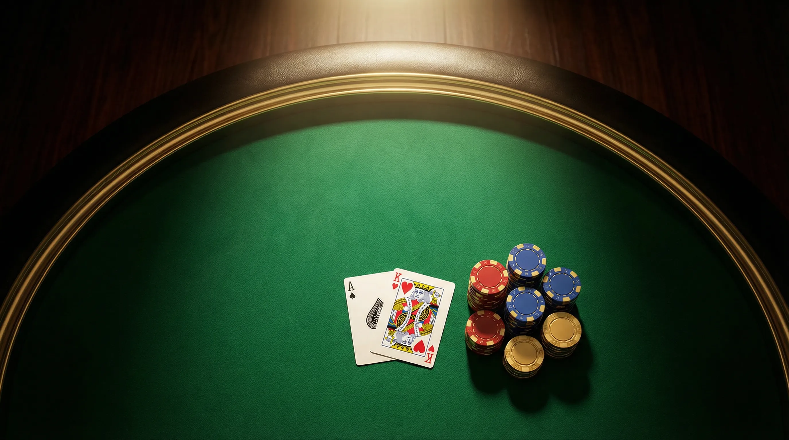 Mesa de blackjack elegante com cartas e fichas de cassino